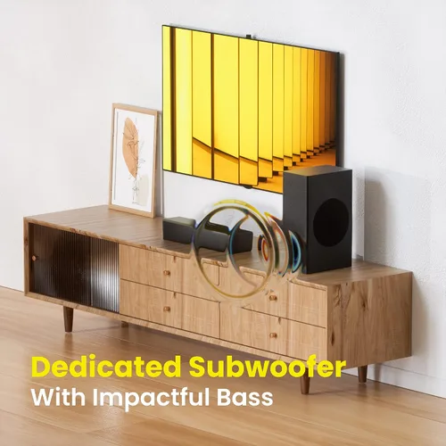 Vista 2 de Barras de sonido compactas 2.1 para TV con subwoofer, conexión HDMI ARC/Bluetooth 5.0/Óptica/AUX/RCA, control remoto, graves ajustables, montaje