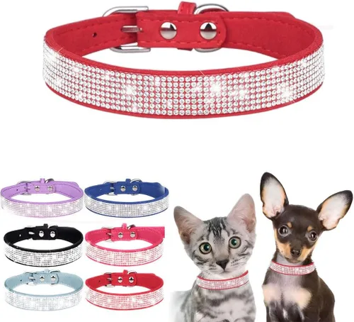 Vista 14 de Collar de perro con diamantes de imitación y lazo ajustable para mascotas, talla XXS, XS, tamaño pequeño, mediano y grande, color rosa, talla XX S