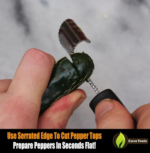 Vista 2 de Cave Tools descarozador de jalapeños de acero inoxidable. Se puede utilizar para pelar o cortar plátanos o chilis para asar en parrilla, ahumadora u