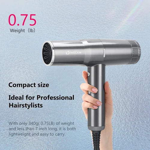 Vista 5 de Secador de pelo con difusor, IG INGLAM 1875 W, secador de pelo iónico profesional, motor sin escobillas de alta velocidad de 110, 000 RPM, limpieza