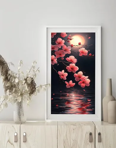 Vista 3 de Kit de pintura de diamantes con diseño de flores y luna para adultos, arte y manualidades redondas 5D para adultos principiantes, pinturas