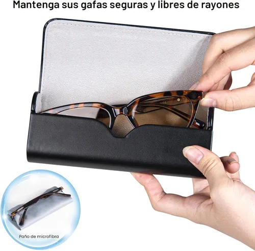 Vista 3 de RayLove Hard Shell Glasses Case, Lightweight Leather Eyeglass Case, Travel-Friendly Sunglasses Protector for Men & Women