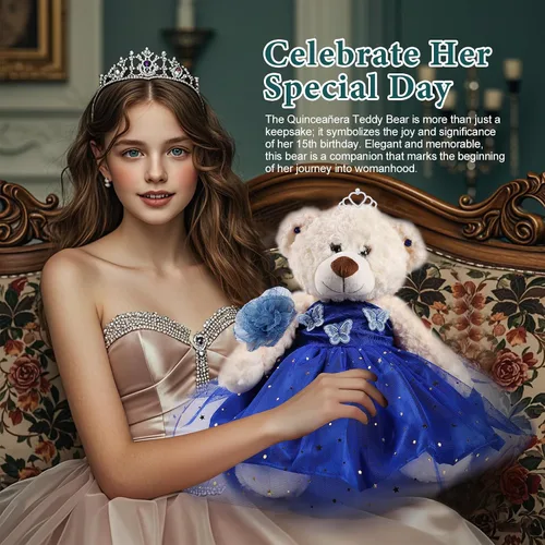 Vista 4 de Muñeca de quinceañera con vestido, decoración de quinceañera, regalos de decoración de quinceañera, OSO de peluche para 15 años con vestido, centro