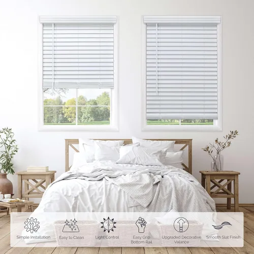 Vista 2 de Linen Avenue Persiana personalizable de madera sintética inalámbrica, color blanco, de 30 a 35 pulgadas de ancho x 40 pulgadas de alto, montaje
