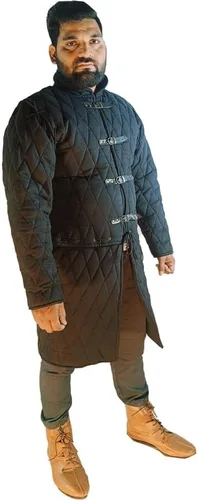 Vista 3 de Medieval grueso acolchado de manga completa Gambeson Abrigo Aketon chaqueta armadura, tela de algodón negro - mediano