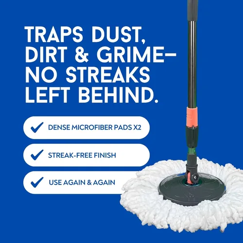 Vista 6 de Easy Spin - Juego de trapeador giratorio de microfibra y cubo con asa, herramientas de limpieza para el hogar y la cocina, diseño sin salpicaduras