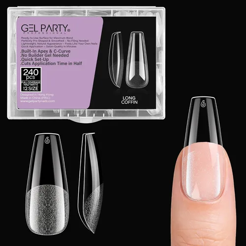Vista 15 de GELPARTY - Puntas de uñas de gel suave, almendra mediana, 240 unidades, 12 Transparente