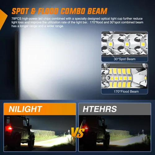 Vista 4 de Nilight Barra de luz LED delgada de 40 pulgadas, 104 LED, de una sola fila, combo Spot Flood de luces antiniebla, luces de conducción, luces