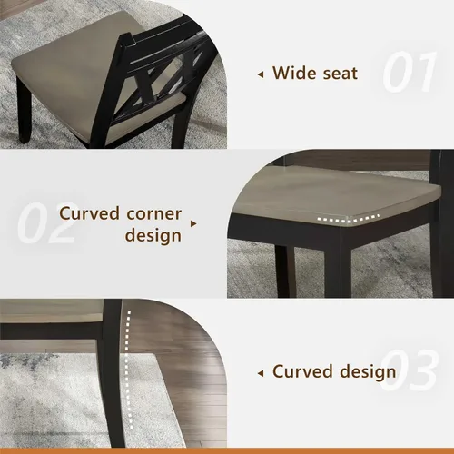 Vista 3 de Lexicon Silla de comedor de madera estilo granja, juego de 2, respaldo cruzado doble, sillas rústicas sin brazos, muebles de cocina y comedor, Negro
