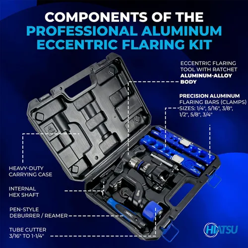 Vista 2 de Hiatsu Kit de herramientas de abocinación excéntrica con trinquete, compatible con taladros, tubo de cobre de 1/4 a 3/4 pulgadas, construcción
