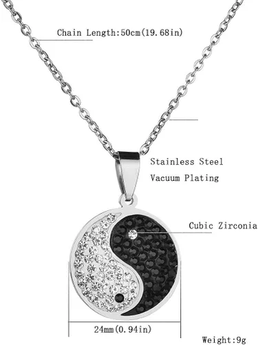 Vista 2 de Houpotao Taichi Bagua Collar con colgante de acero inoxidable quirúrgico, ligero, hipoalergénico, cadena de clavícula Yin Yang con circonita cúbica