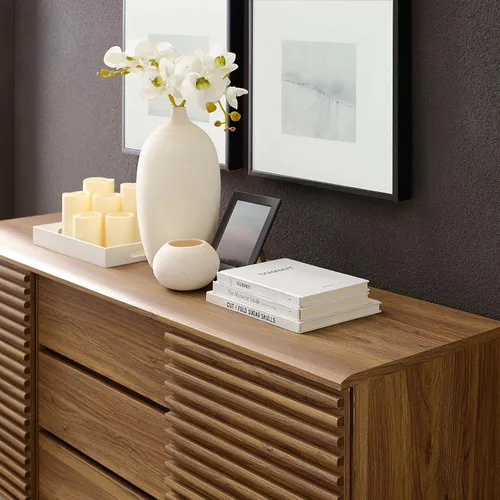 Vista 12 de Modway Render - Mueble moderno de mediados de siglo para mesa de bufé o TV de 160 cm, color nogal