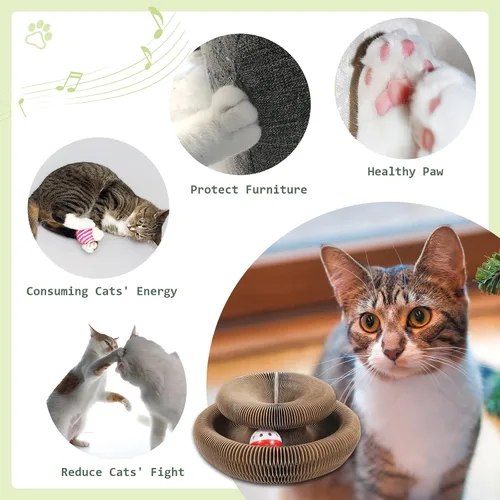 Vista 2 de SENCONE Organlada - Rascador de cartón para gatos con bola de campana, almohadilla plegable para rascar gatos, un juguete mágico para gatos