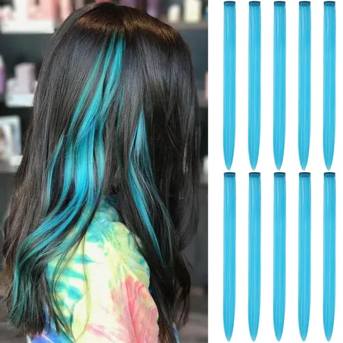 Vista 7 de Extensiones de cabello negro con clip, 10 piezas de 22 pulgadas de largo, rectas de colores lisos, accesorios sintéticos, extensiones con clip
