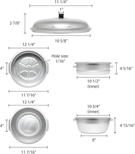 Vista 5 de TrueCraftware- Juego de ollas de vapor de aluminio de 3 niveles de 11-1/2 pulgadas x 14 1/2 pulgadas 1/8 pulgadas tamaño de agujero, olla de cocina