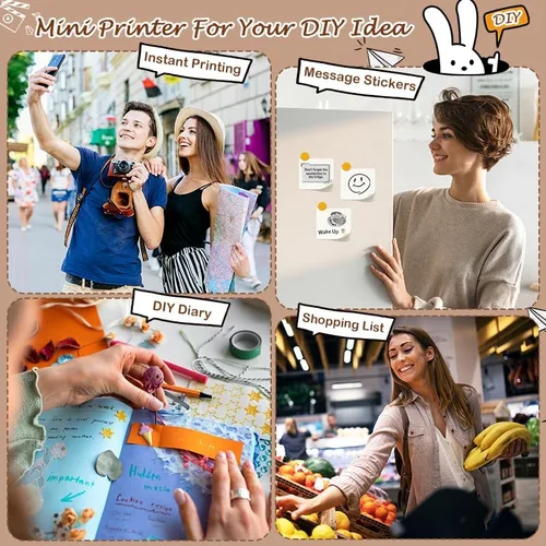 Vista 4 de HuiJuKeJi Mini impresora térmica sin tinta, impresora inteligente de bolsillo Bluetooth con 1 rollo de papel térmico para iOS y Android, impresora