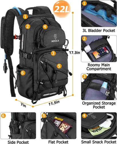 Vista 2 de NOOLA Mochila de Hidratación con Vejiga de Agua de 3L - Mochila de Agua de 22L para Senderismo, Ciclismo, Correr, Ciclismo - Mochila Ligera