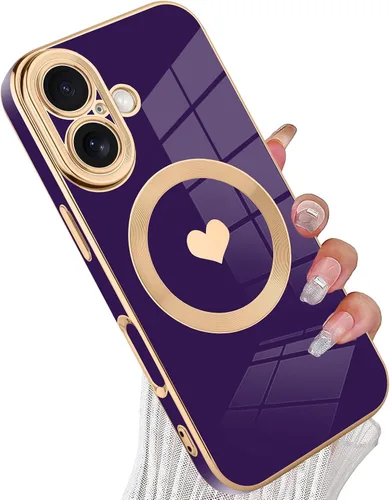 Vista 74 de tharlet Funda Magnética para iPhone 11 [Compatible con Magsafe] Lindo Corazón de Amor de Lujo Chapado Borde Dorado Parachoques con Lente de Cámara