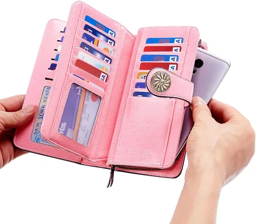 Vista 7 de Travelambo Cartera para mujer, de gran capacidad, con bloqueo RFID, de piel auténtica, cartera