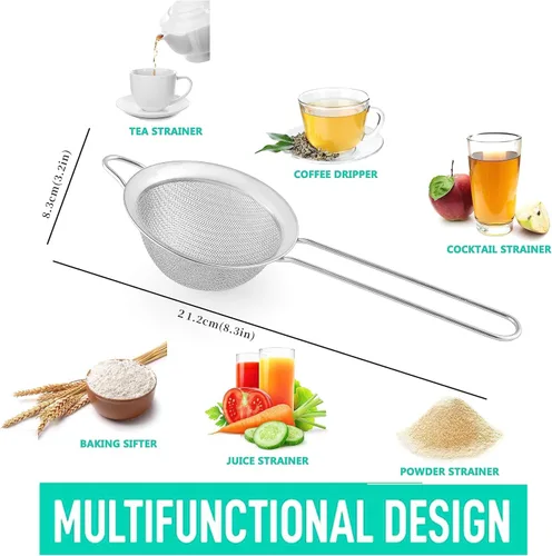 Vista 2 de Coladores de malla fina para cocina, COKUMA colador de metal de acero inoxidable pequeño manual mini, colador de cóctel, té, café y jugo, colador