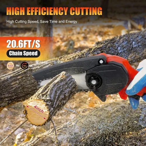 Vista 2 de Mini motosierra inalámbrica de 4 pulgadas, motosierras portátiles de mano con una sola mano para corte de madera de rama de árbol