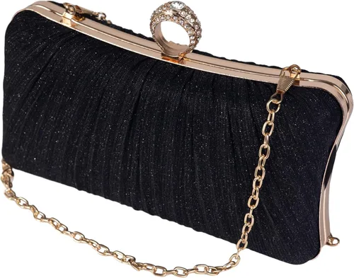 Vista 2 de Tukaneeko Bolsos de mano para mujer, bolso cruzado con purpurina, bolso de noche plisado con diamantes de imitación para fiesta, boda, baile