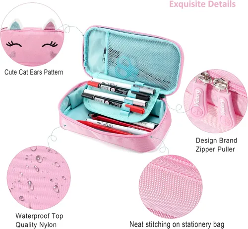 Vista 5 de AO ALI VICTORY Lindo estuche para lápices para niñas, mujeres, niños, unicornio suave, estuche para bolígrafos, bolsa de papelería de gran