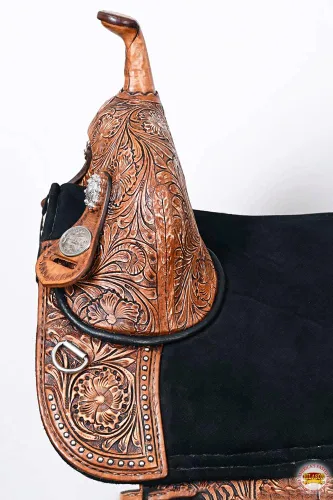 Vista 13 de HILASON Western Horse Treeless Trail Barrel Saddle American Leather Tan Horse Saddle Western Saddle Treeless Saddle Saddle for Horses