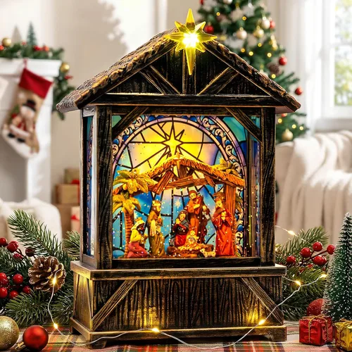 Vista 15 de Globos de Nieve de Navidad, Farol de Agua de Navidad con Carruaje e Iglesia Azul, Música y Temporizador de 6 Horas, Faroles Iluminados con Cable
