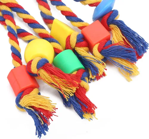 Vista 7 de Zerodis 3 piezas de juguetes para masticar pájaros, periquitos, juguetes de cuerda de algodón coloridos, juguetes de loros, cuentas de cuerda
