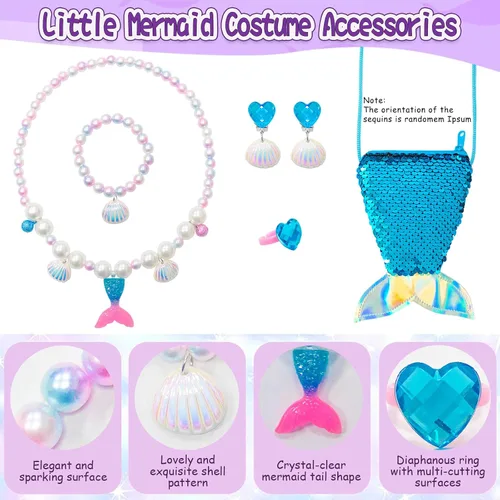 Vista 3 de VORLITS Disfraz de sirena para niñas, disfraz de princesa con accesorios