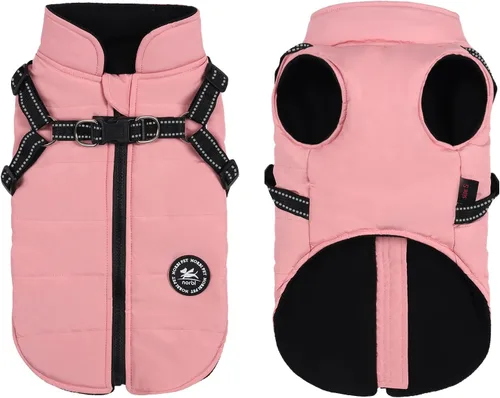 Vista 9 de Norbi - Chaqueta cálida para mascotas, arnés de chaleco para perros pequeños, abrigo de invierno 2 en 1 para cachorros, abrigo para clima frío XS