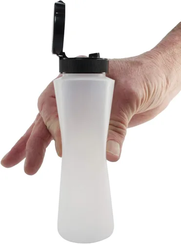 Vista 2 de Pinnacle Mercantile Botellas de condimento de plástico fáciles de apretar con tapa abatible negra, 8 onzas, juego vacío 6