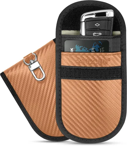 Vista 12 de TICONN 2PK Faraday - Bolsa para llavero de coche, bolsa de bloqueo RFID NFC Beige