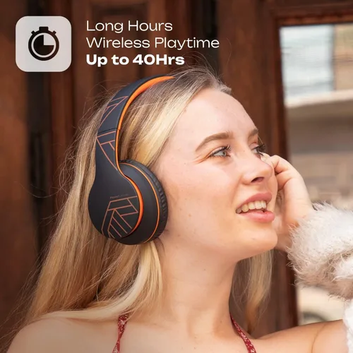 Vista 7 de PowerLocus - Auriculares inalámbricos Bluetooth, auriculares sobre la oreja con micrófono, 50 horas de reproducción, sonido estéreo HiFi, graves