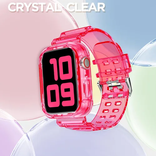 Vista 93 de DABAOZA - Correa transparente compatible con Apple Watch con estuche protector, correa deportiva de TPU con brillo para mujeres y hombres
