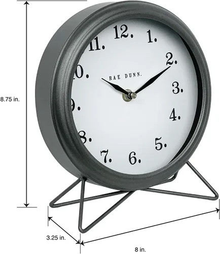 Vista 2 de Rae Dunn Reloj de escritorio, funciona con pilas, diseño rústico moderno, mango superior para dormitorio, oficina, cocina, pequeña pantalla