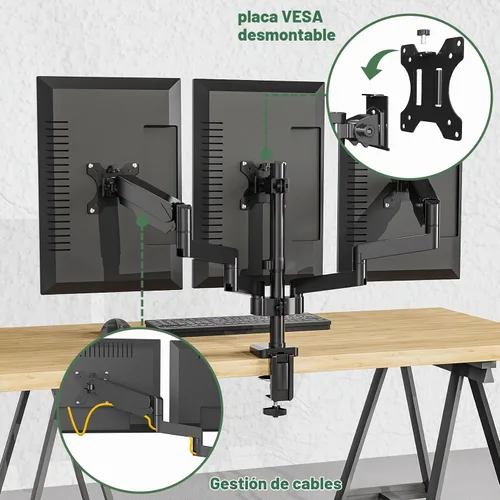 Vista 8 de Soporte de escritorio para monitor triple con resorte de gas para pantallas