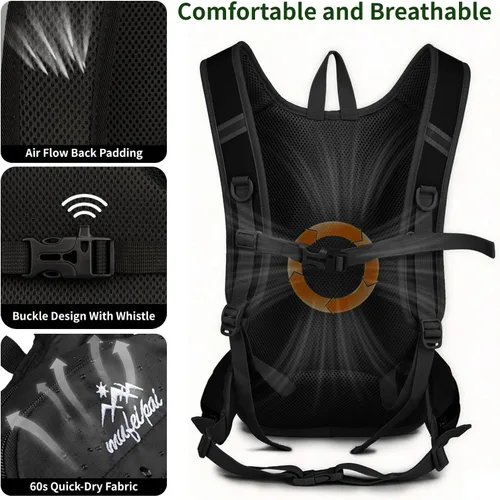 Vista 6 de Hiking Travel Backpack for Men Women, 20L Lightweight Camping Backpack, Hiking Daypack with Water Bladder for Hiking Negro