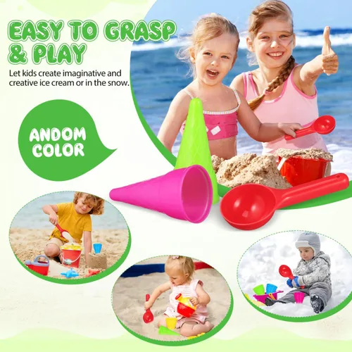 Vista 8 de TOYANDONA Juego de moldes de arena para niños, 10 unidades, conos de helado, conos de cuchara, juegos de arena para exteriores, juego de juguetes