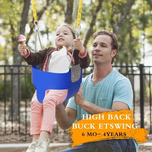 Vista 4 de Ktaxon Columpio de cubo para niños pequeños, asiento completo de cubo para niños con cadenas revestidas y ganchos de bloqueo, juego de columpios