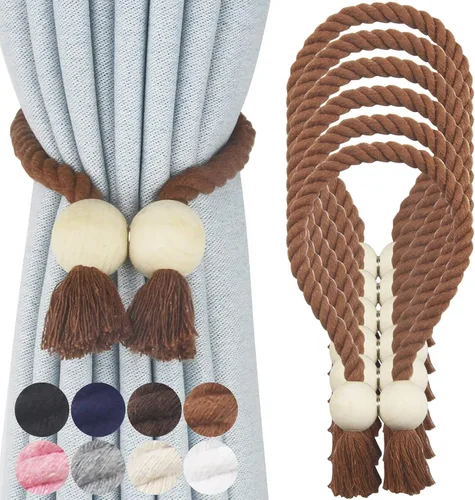 Vista 22 de Alzapaños magnéticos para cortinas, alzapaños decorativos Nieffeiy Beige