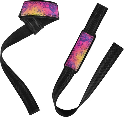 Vista 2 de Gradient Hand Drawn Flowers Lifting Wrist Straps for Weightlifting, Bodybuilding, Strength Training Padded Neoprene