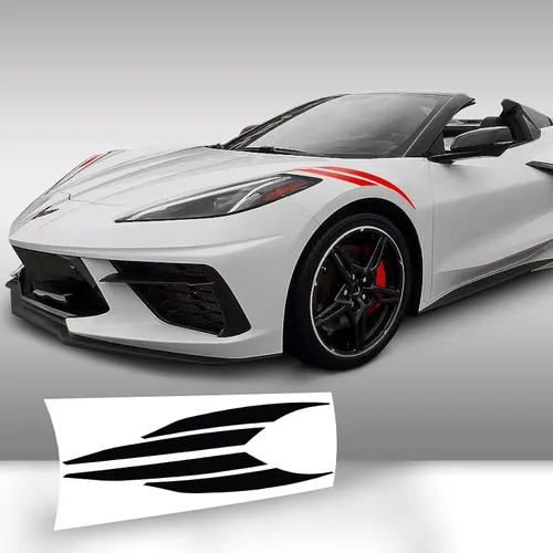 Vista 2 de Fender Stripes Hash Marks - Calcomanía de vinilo precortada compatible con Chevrolet Corvette C8 2020 2021 - Cromo mate metálico negro