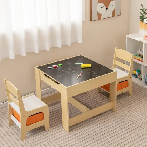 Vista 4 de Costzon - Juego de mesa y sillas para niños, escritorio de actividades multifuncional de madera para niños pequeños con mesa reversible, cajones