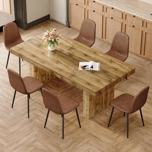 Vista 27 de gopop Mesa de comedor de mármol de 63 pulgadas, tablero de mesa de comedor MDF con patrón de mármol y base para cocina y comedor.
