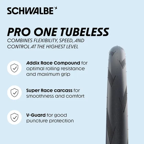 Vista 2 de Schwalbe Pro One TLE - Neumático para bicicleta de carretera, sin cámara, fácil con protección contra pinchazos en V, carcasa Super Race, compuesto