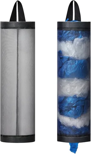 Vista 10 de Soporte para bolsas de plástico, 2 piezas de poliéster para bolsas de comestibles, dispensador de plástico, plegable, transpirable, lavable