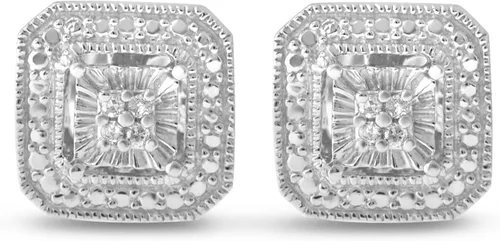 Vista 2 de Aretes de perno con solitario con apariencia de diamante blanco hechos de plata esterlina