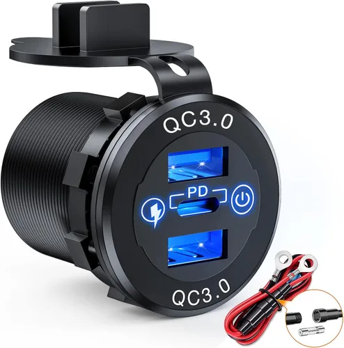 Vista 12 de Nilight Enchufe USB PD tipo C y QC 3.0 USB de carga rápida 12V 24V Enchufe de coche Voltímetro Interruptor de encendido/apagado Kit de alambre